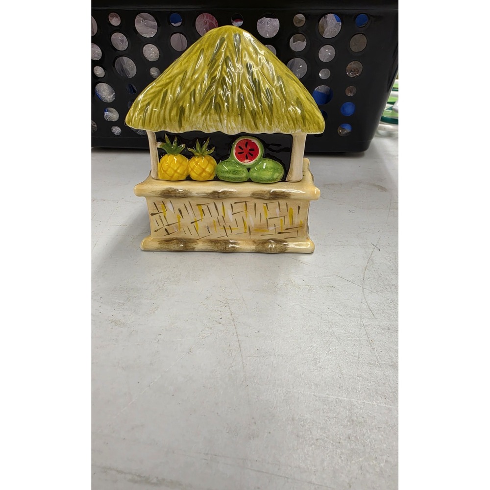 Clay Art Tropical Fruit Stand Tiki Hut Ceramic Salt and Pepper Shaker Set